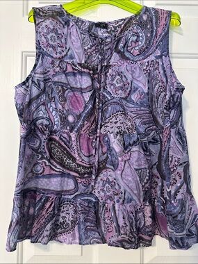 Talbots Purple Paisley Sleeveless Tie-Front Camisole
